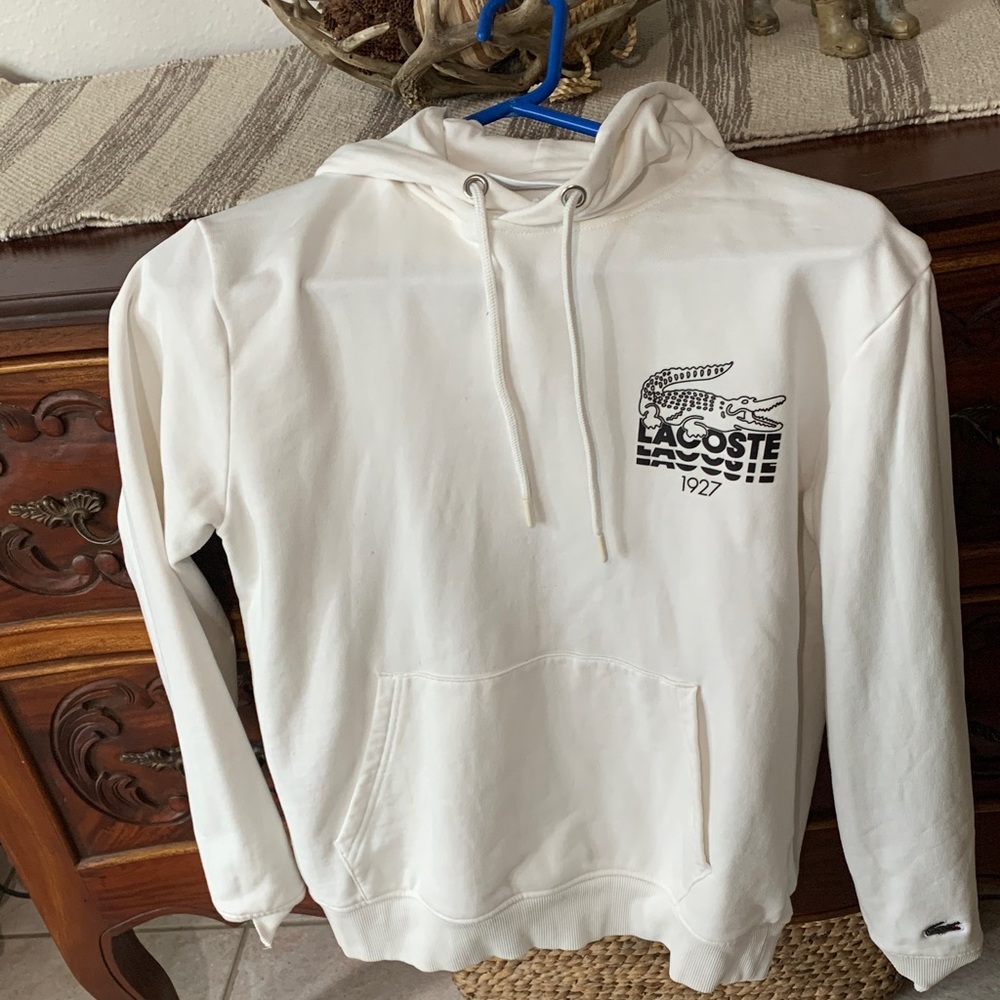 Lacoste Cream Hoodie with Crocodile Logo